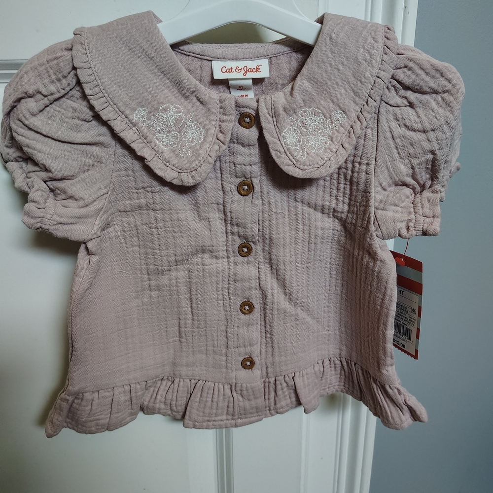 Target Cat & Jack Mauve Kids Blouse 3t Spring Summer‎ Nwt Short Sleeve